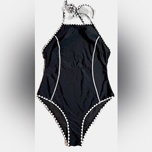NWT Cupshe Halter One-Piece Swimsuit with White Trim Classic Minimalist size‎ M